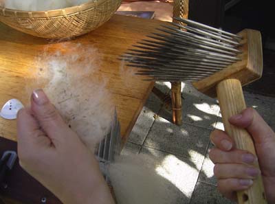 Mit der Stricknadel den Dreck aus den Kmmen entfernen